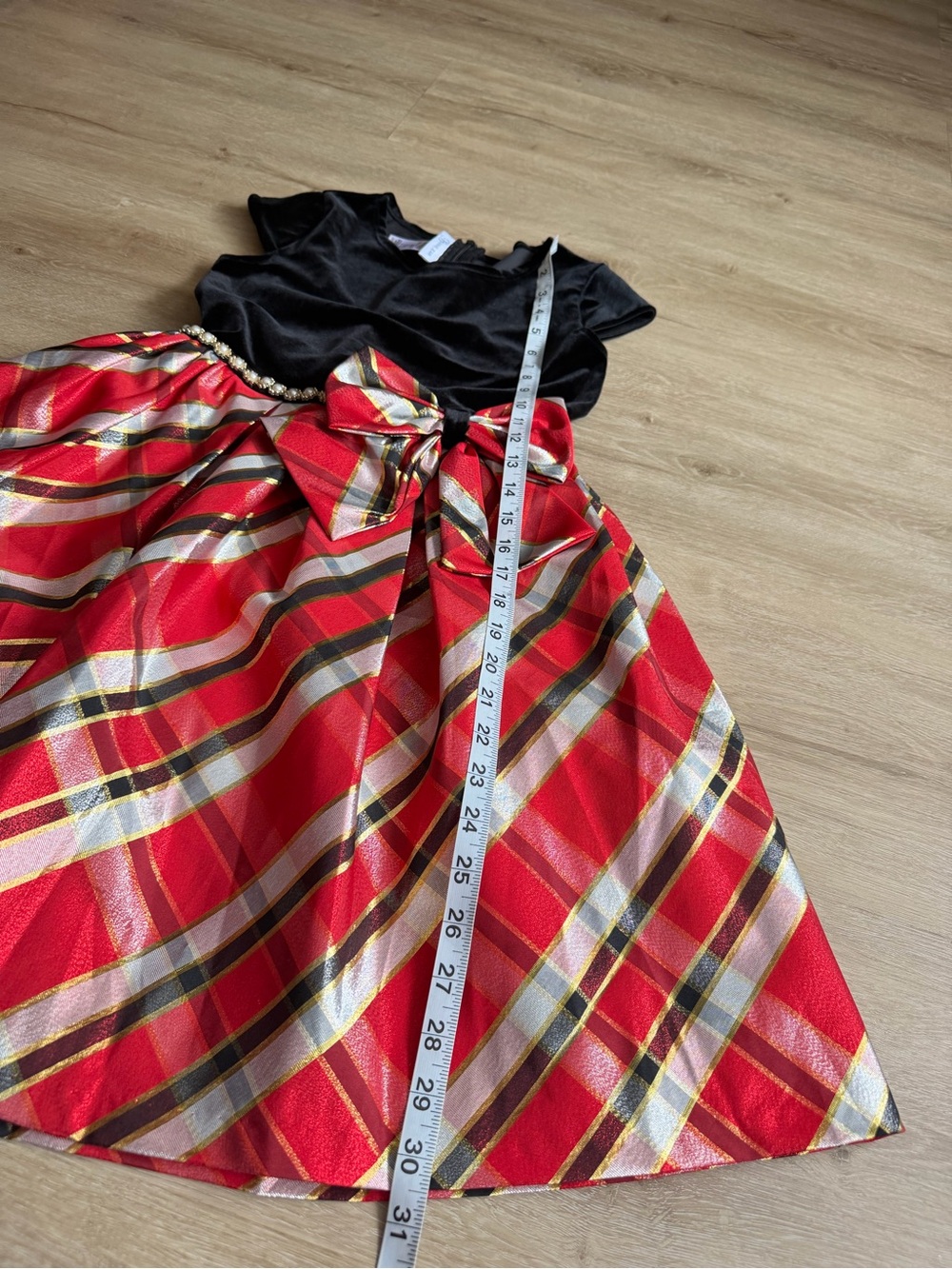 Bonnie Jean Black Velvet And Red Plaid Dress Size 14 Holiday Party - Picture 4 of 7